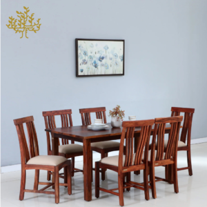 Lumber Park™ Teak Wood 6 Seater Dining Set In Honey Oakfinish