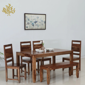 Lumber Park™ Teak Wood 6 Seater Dining Set In Scratch Resistant Rustic Teak Finish with Bench