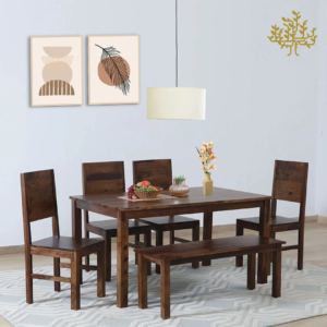 Lumber Park™ Teak Wood 6 Seater Dining Set In Provincial Teak Finish with Bench
