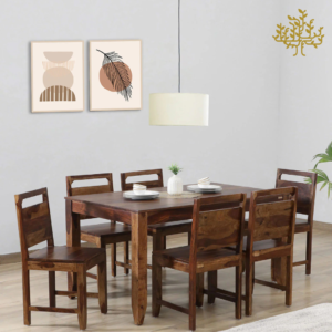 Lumber Park™ Teak Wood 6 Seater Dining Set In Scratch Resistant Provincial Teak Finish