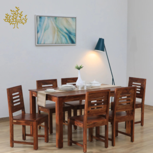 Lumber Park™ Teak Wood 6 Seater Dining Set In Scratch Resistant Provincial Teak Finish