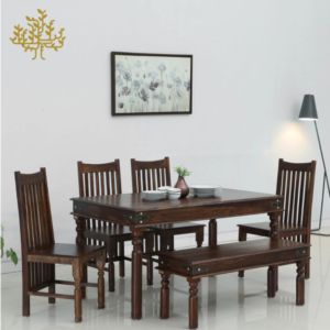 Lumber Park™ Teak Wood 6 Seater Dining Set In Provincial Teak Finish With Bench