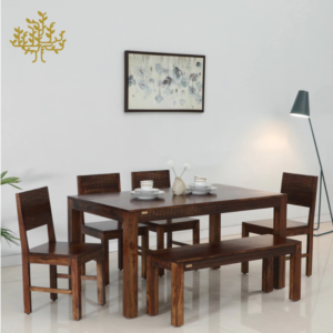 Lumber Park™ Teak Wood 6 Seater Dining Set In Scratch Resistant Provincial Teak Finish With Bench
