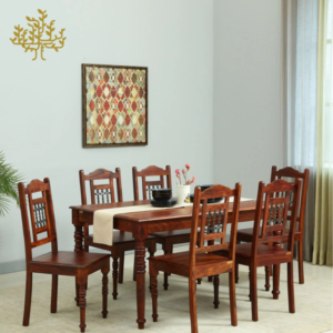 Lumber Park™ Teak Wood 6 Seater Dining Set In Honey Oak Finish