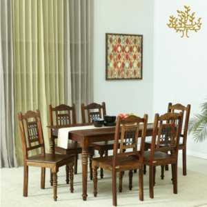 Lumber Park™ Teak Wood 6 Seater Dining Set In Provincial Teak Finish